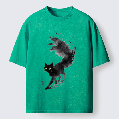 Tokyo-Tiger Cat In Motion Washed T-Shirt