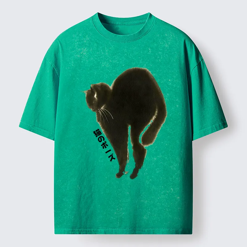 Tokyo-Tiger Cat Stretch Washed T-Shirt