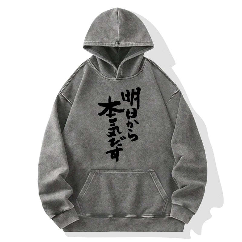 Tokyo-Tiger I'm Going To Get Serious Tomorrow Japan Washed Hoodie Sale