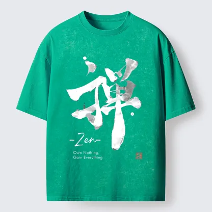 Tokyo-Tiger Zen Texts Washed T-Shirt