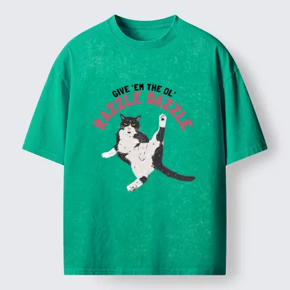 Tokyo-Tiger Cute Tuxedo Cat Washed T-Shirt