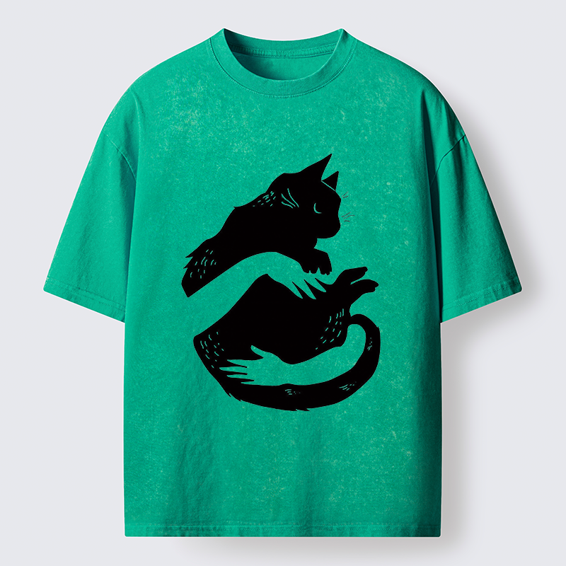 Tokyo-Tiger Holding A Black Cat Washed T-Shirt
