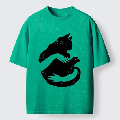 Tokyo-Tiger Holding A Black Cat Washed T-Shirt