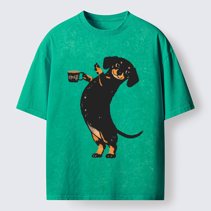 Tokyo-Tiger Elegant Coffee Dog Washed T-Shirt