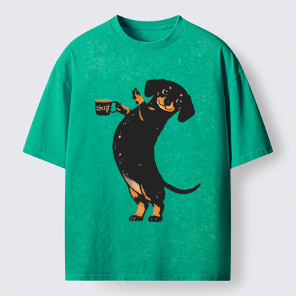 Tokyo-Tiger Elegant Coffee Dog Washed T-Shirt