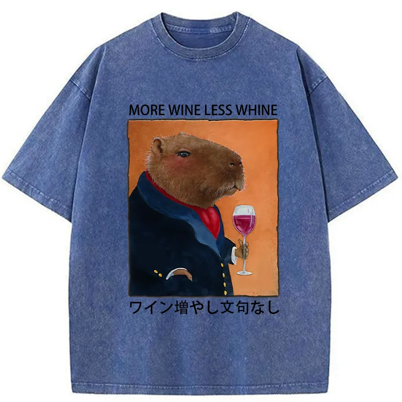 Tokyo-Tiger Capybara More Wine Less Whine Washed T-Shirt