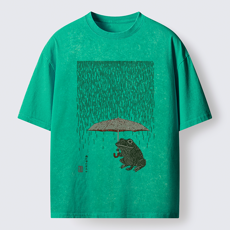 Tokyo-Tiger Frog In The Rain Washed T-Shirt