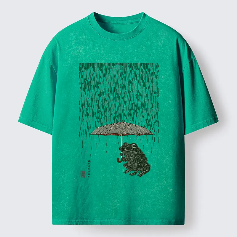 Tokyo-Tiger Frog In The Rain Washed T-Shirt