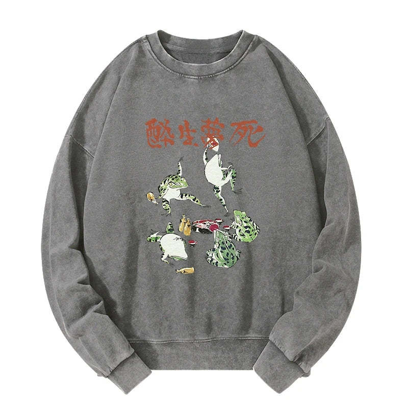 Tokyo-Tiger Japanese Frog Osake Kanji Washed Sweatshirt Sale