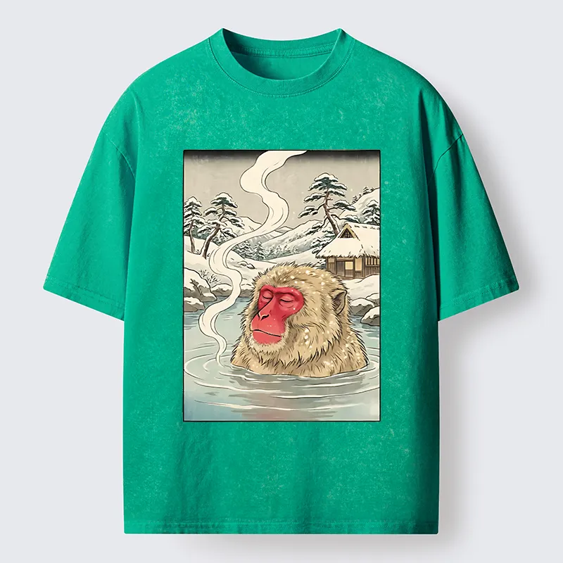 Tokyo-Tiger Snow Monkeys Soaking In Hot Springs Washed T-Shirt
