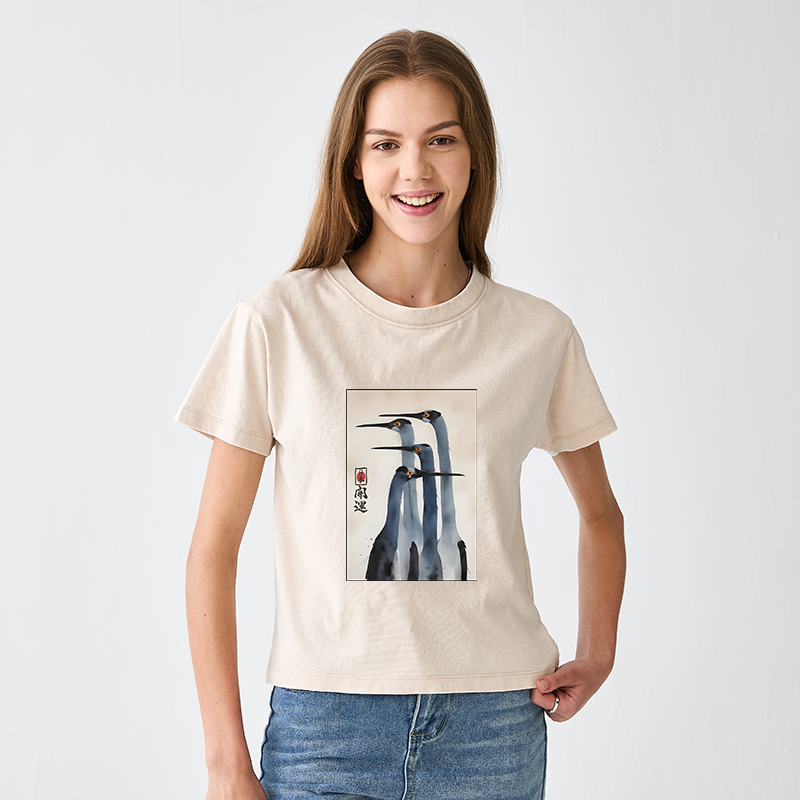 Tokyo-Tiger Retro Sandhill Crane Women's Washed T-shirt