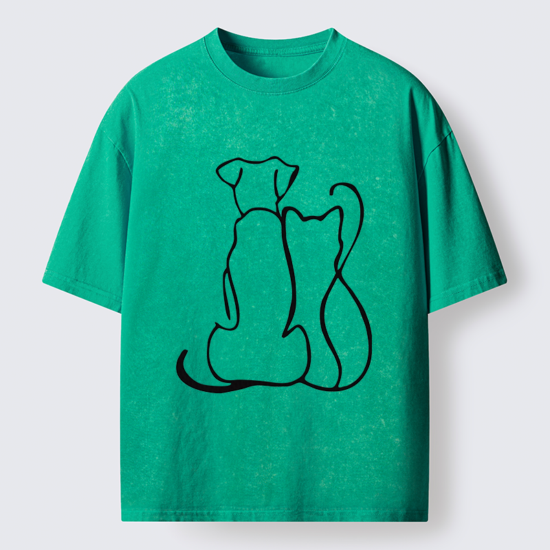 Tokyo-Tiger Minimalist Dog And Cat Washed T-Shirt