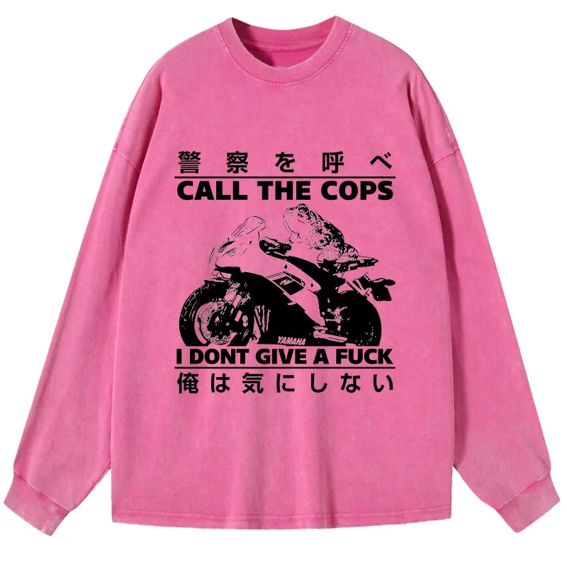 Tokyo-Tiger Funny Frog Riding A Motorcycle Washed Long Sleeve T-Shirt