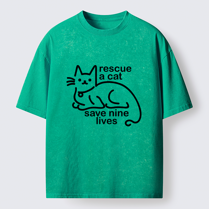 Tokyo-Tiger Nine Lives Of A Cat Funny Washed T-Shirt