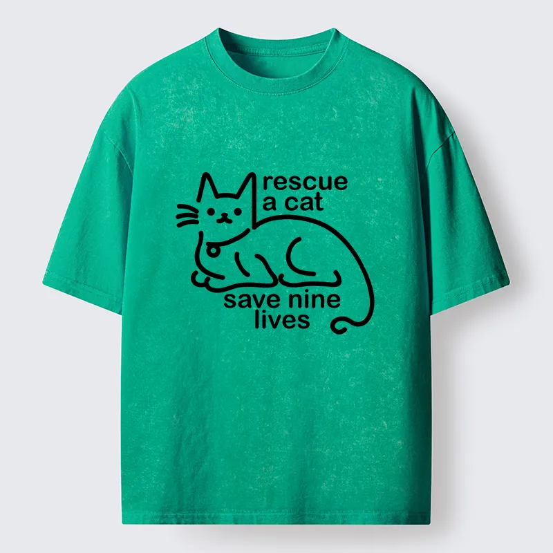 Tokyo-Tiger Nine Lives Of A Cat Funny Washed T-Shirt