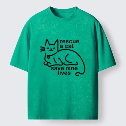 Tokyo-Tiger Nine Lives Of A Cat Funny Washed T-Shirt