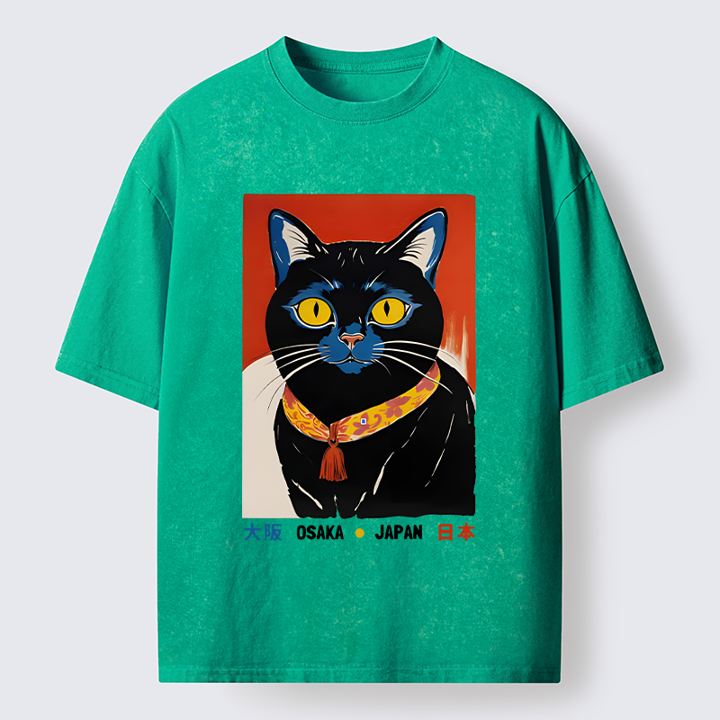 Tokyo-Tiger Japanese Cat Poster Washed T-Shirt