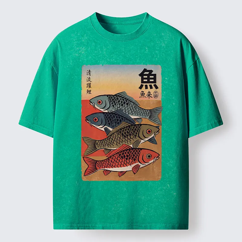 Tokyo-Tiger Retro Fish Poster Washed T-Shirt