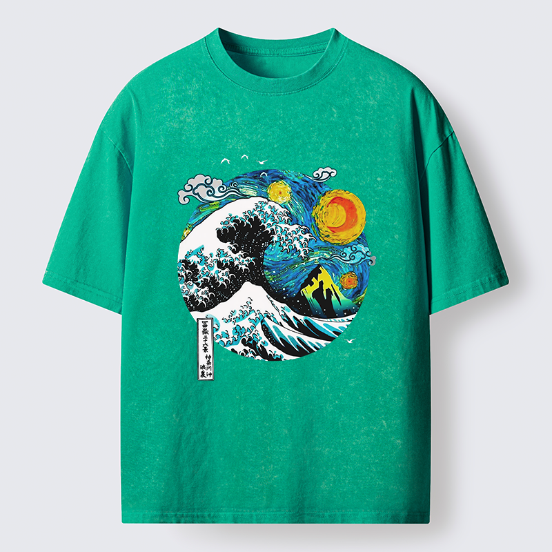 Tokyo-Tiger Oil Painting Ukiyo-e Wave Washed T-Shirt