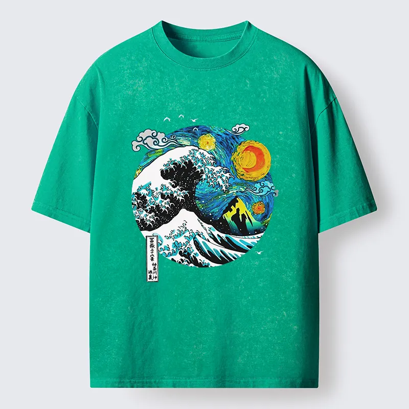 Tokyo-Tiger Oil Painting Ukiyo-e Wave Washed T-Shirt