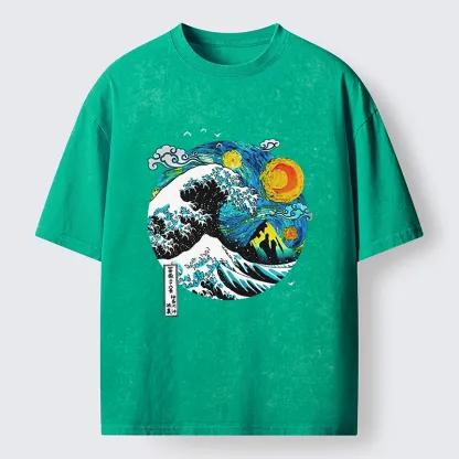 Tokyo-Tiger Oil Painting Ukiyo-e Wave Washed T-Shirt