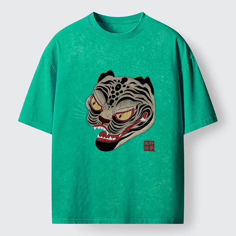 Tokyo-Tiger Retro Art Tiger Washed T-Shirt