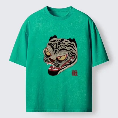 Tokyo-Tiger Retro Art Tiger Washed T-Shirt