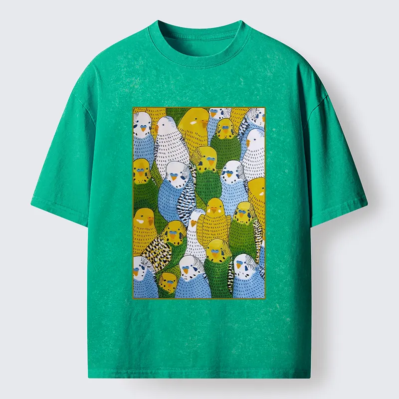 Tokyo-Tiger Beautiful Little Parrots Washed T-Shirt