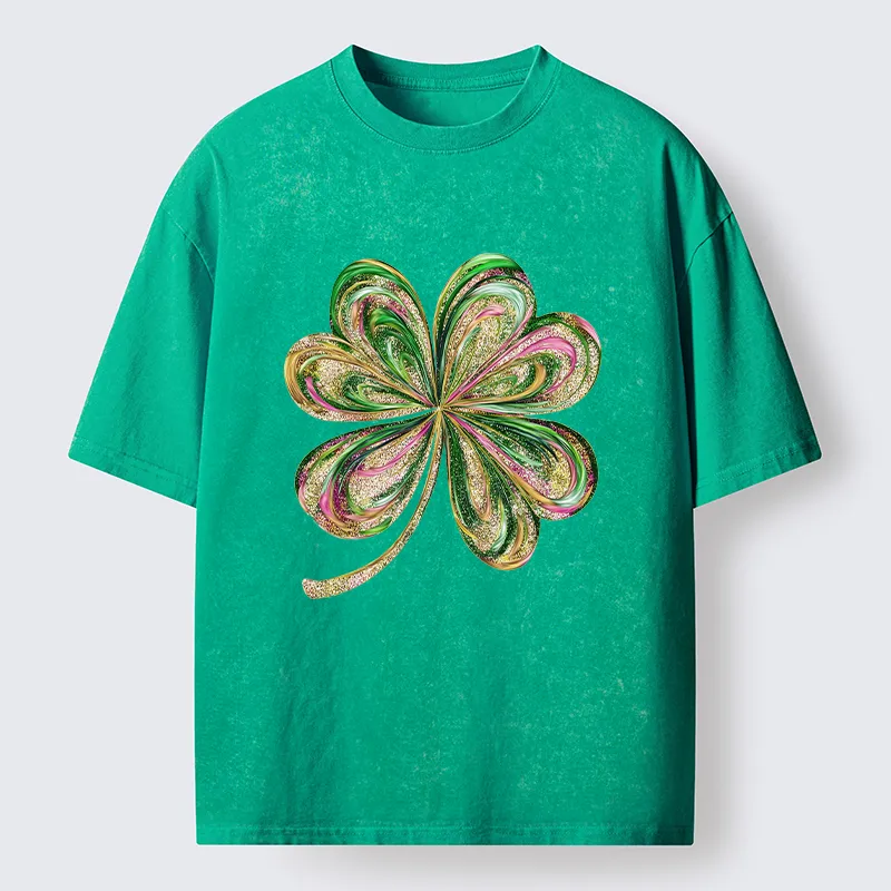 Tokyo-Tiger Lucky Four-Leaf Clover Washed T-Shirt