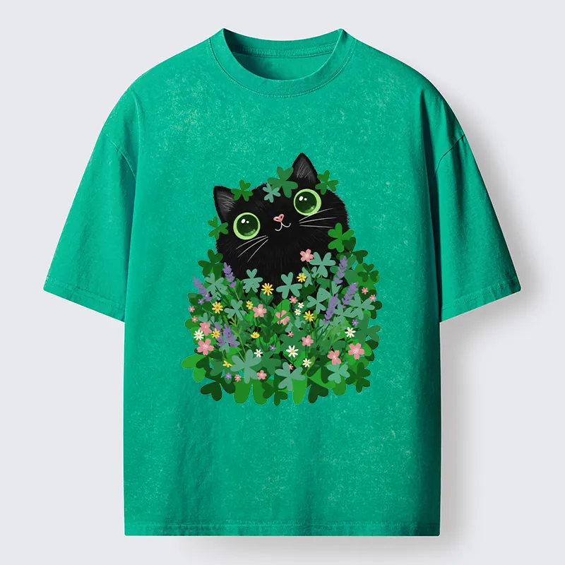 Tokyo-Tiger Black Cat On St. Patrick's Day Washed T-Shirt