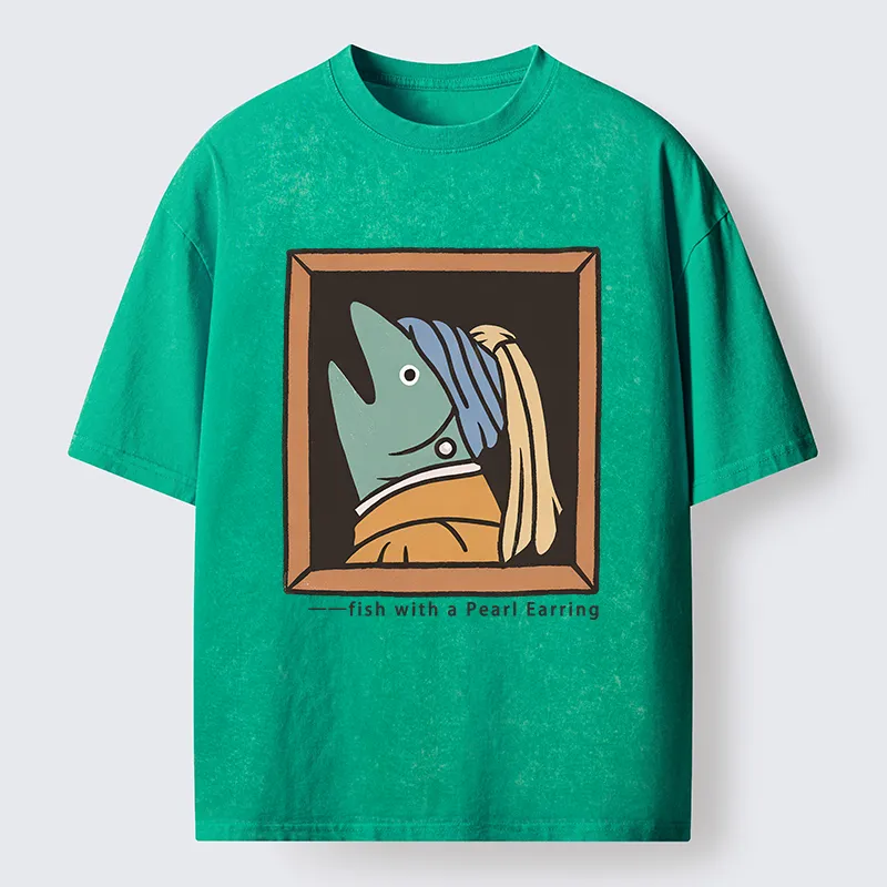 Tokyo-Tiger Fish With A Pearl Earring Washed T-Shirt