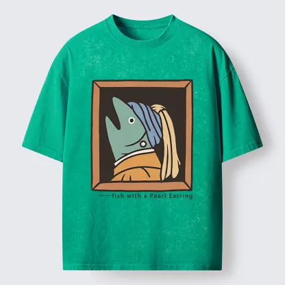 Tokyo-Tiger Fish With A Pearl Earring Washed T-Shirt