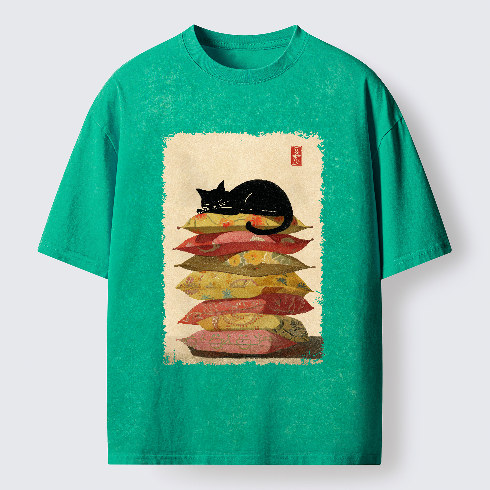 Tokyo-Tiger Sleeping Cat On The Pillows Washed T-Shirt