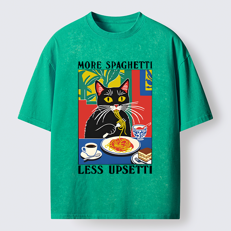 Tokyo-Tiger Black Cat Ate Spaghetti Washed T-Shirt