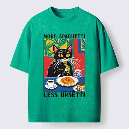 Tokyo-Tiger Black Cat Ate Spaghetti Washed T-Shirt