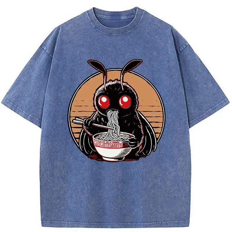 Tokyo-Tiger Mothman Eats Japanese Ramen Washed T-Shirt