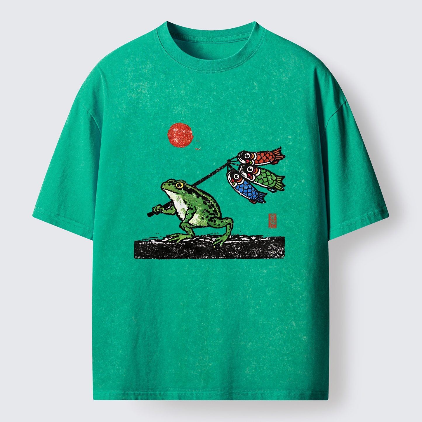Tokyo-Tiger The Frog Carrying Carp Flags Washed T-Shirt