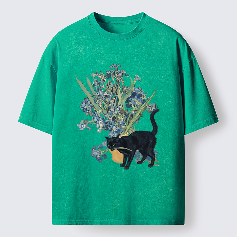 Tokyo-Tiger Black Cat And Orchid Washed T-Shirt