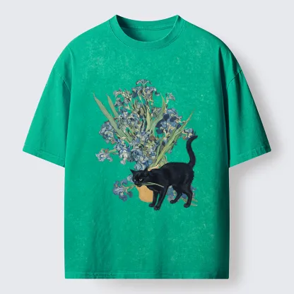 Tokyo-Tiger Black Cat And Orchid Washed T-Shirt