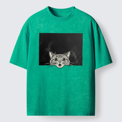 Tokyo-Tiger Surprised Cat Washed T-Shirt