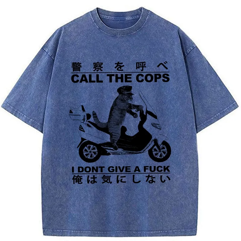 Tokyo-Tiger Funny Cat Riding Electric Bike Washed T-Shirt