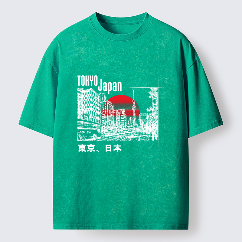 Tokyo-Tiger Bustling Street Scene In Japan Washed T-Shirt