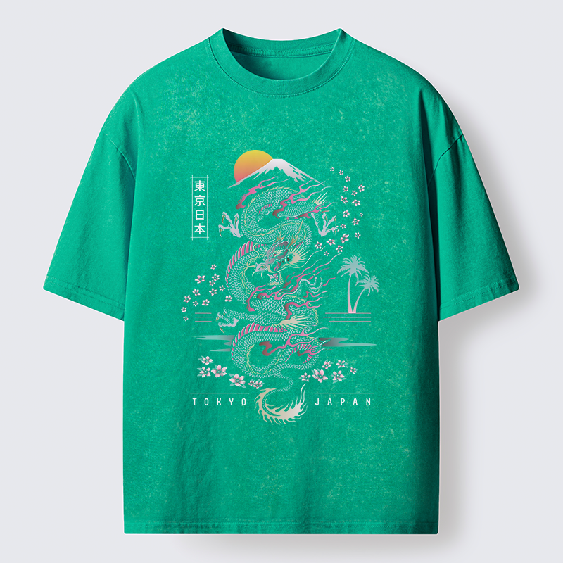 Tokyo-Tiger Retro Japanese Dragon Washed T-Shirt