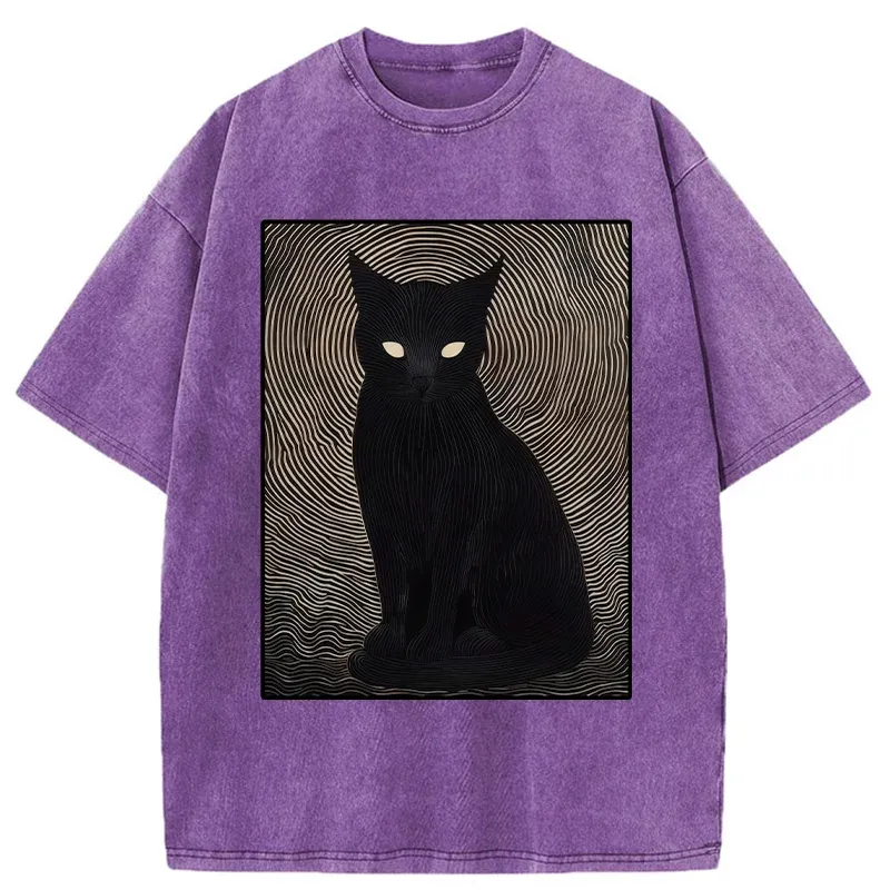 Tokyo-Tiger Scary Black Cat Washed T-Shirt