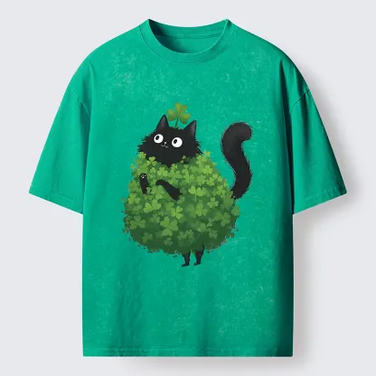 Tokyo-Tiger St. Patrick's Day Decorated Cat Washed T-Shirt