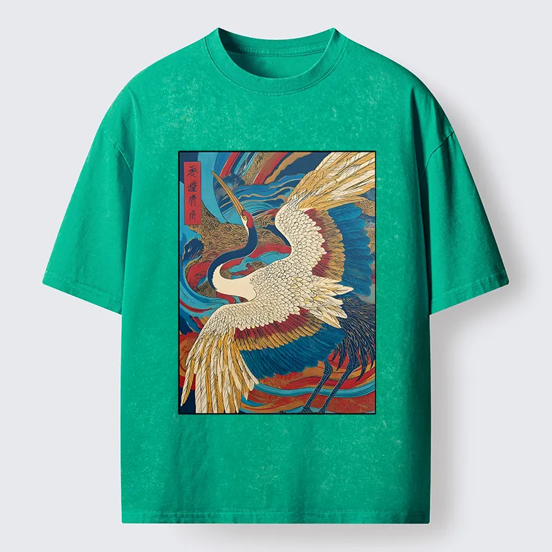 Tokyo-Tiger Retro And Gorgeous Crane Washed T-Shirt