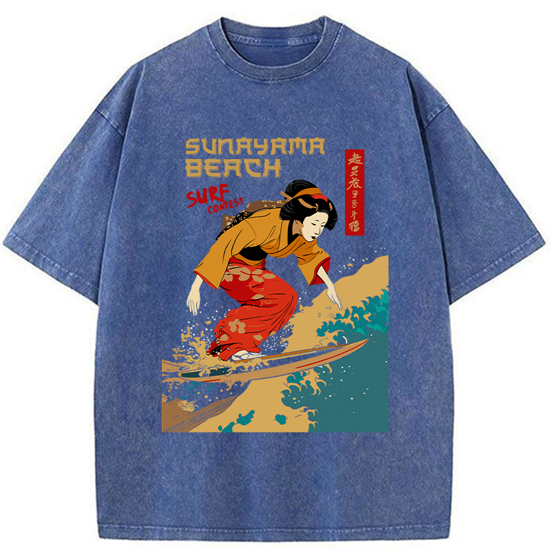 Tokyo-Tiger Surfing Geisha Washed T-Shirt