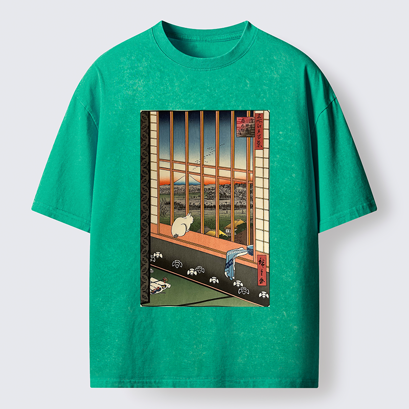 Tokyo-Tiger Cat By The Window Washed T-Shirt