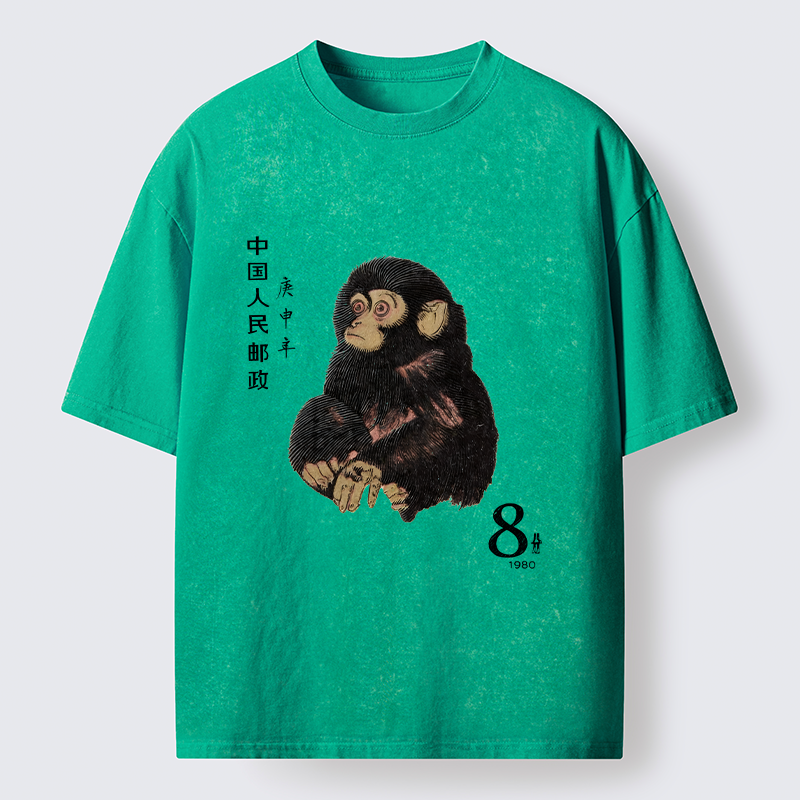 Tokyo-Tiger Cute Little Monkey Washed T-Shirt