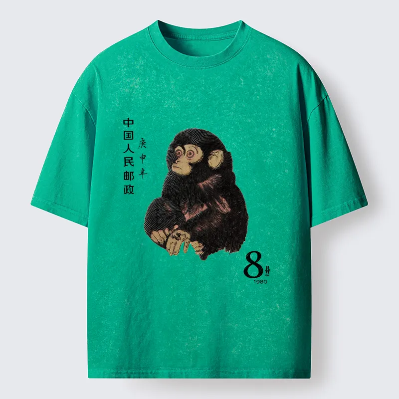 Tokyo-Tiger Cute Little Monkey Washed T-Shirt